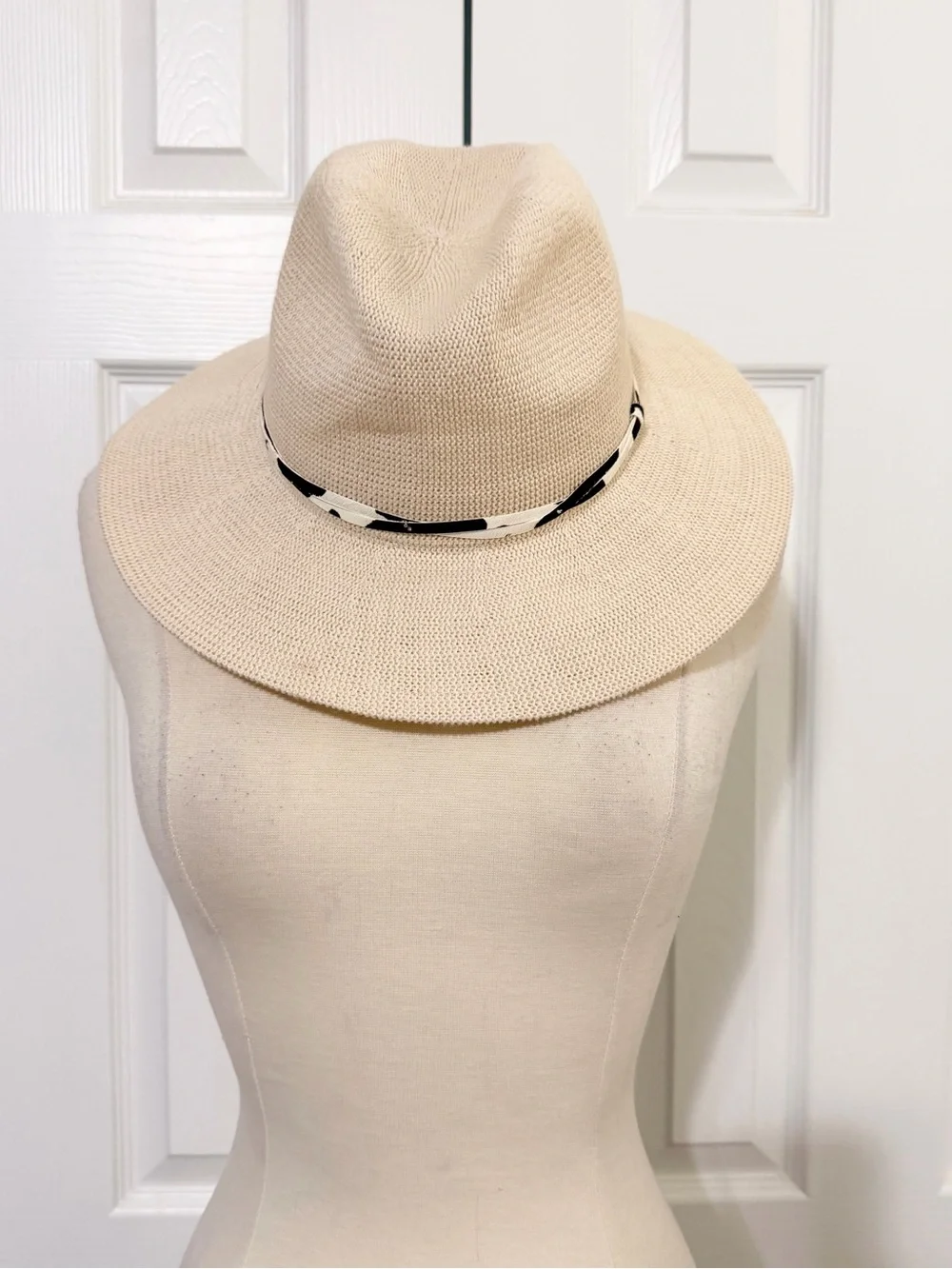 Tilly's Cream Straw Fedora with Black-and-White Band